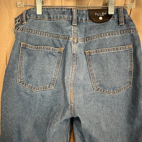 Denim Blvd Los Angeles Medium Wash Boyfriend Chain Side Jeans, Size Small - Picture 7 of 12